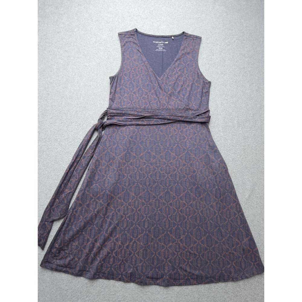 Toad&Co Wrap Dress Womens L Blue Geometric Sleeveless V Neck Knee Length - Picture 5 of 13